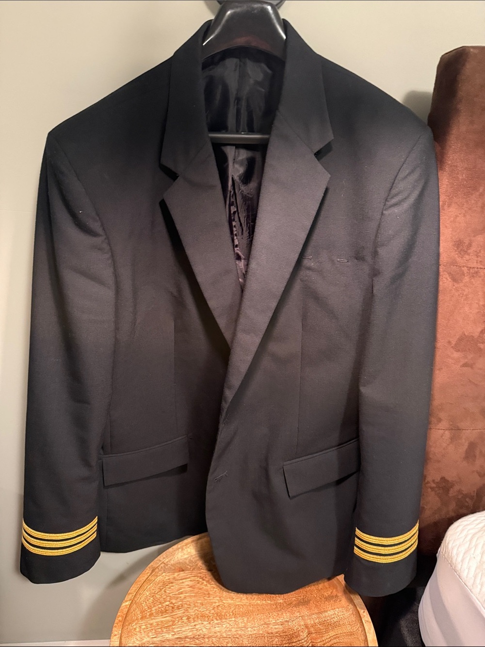 Black Blazer Jacket with Gold Sleeve Stripes